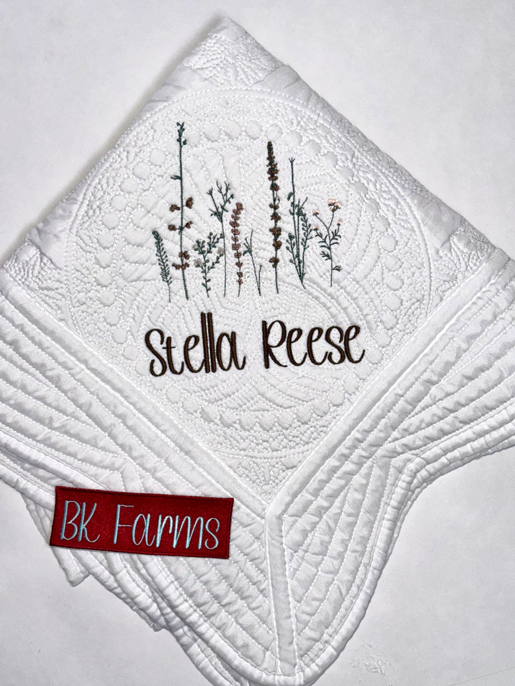 Brown Wildflower Personalized Heirloom Baby Quilt for Baby Girl