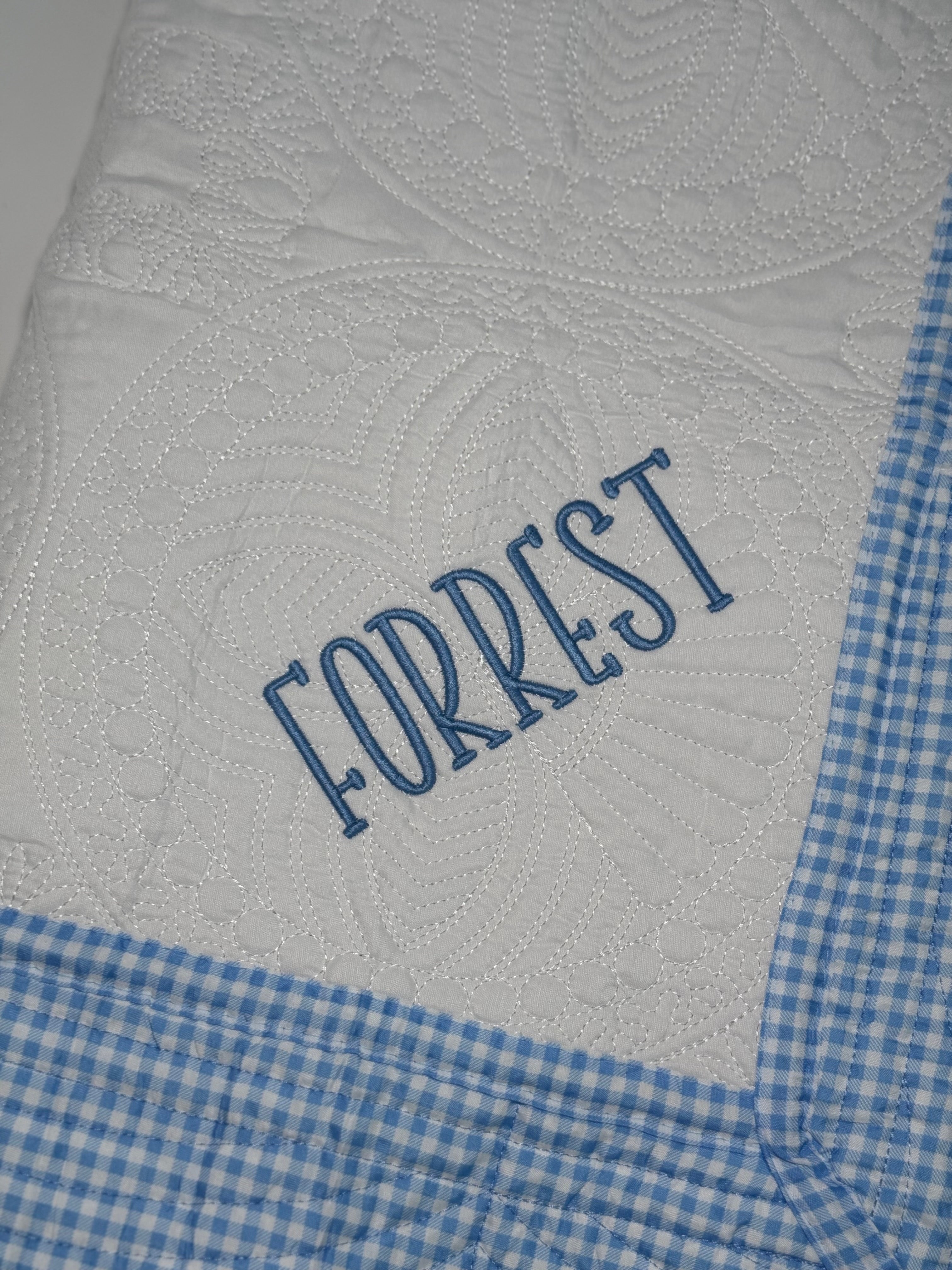 Blue Gingham Heirloom Baby Quilt