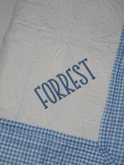 Blue Gingham Heirloom Baby Quilt