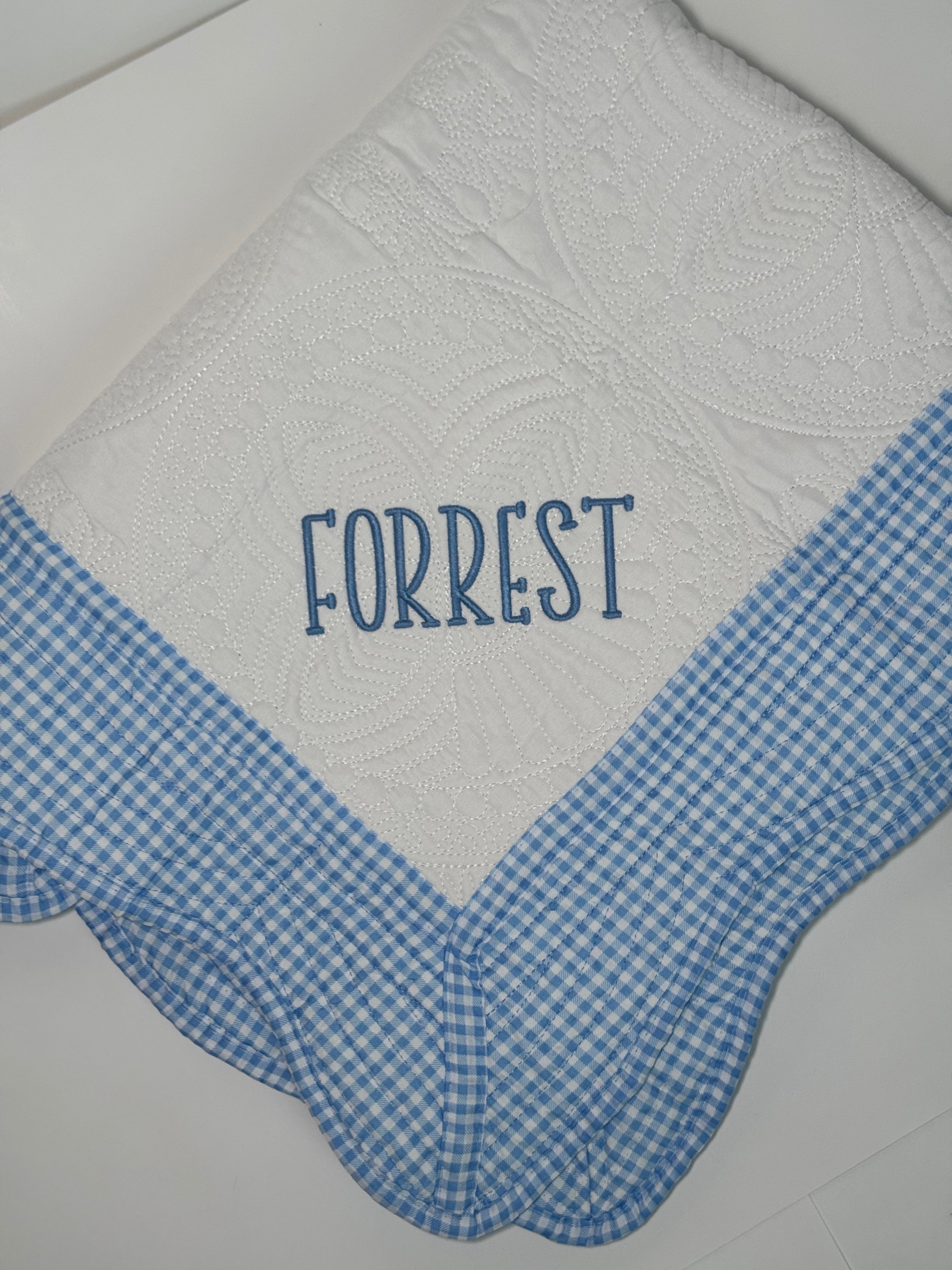 Blue Gingham Heirloom Baby Quilt