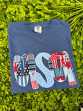 4th of July tshirt, USA tshirt embroidered appliqué