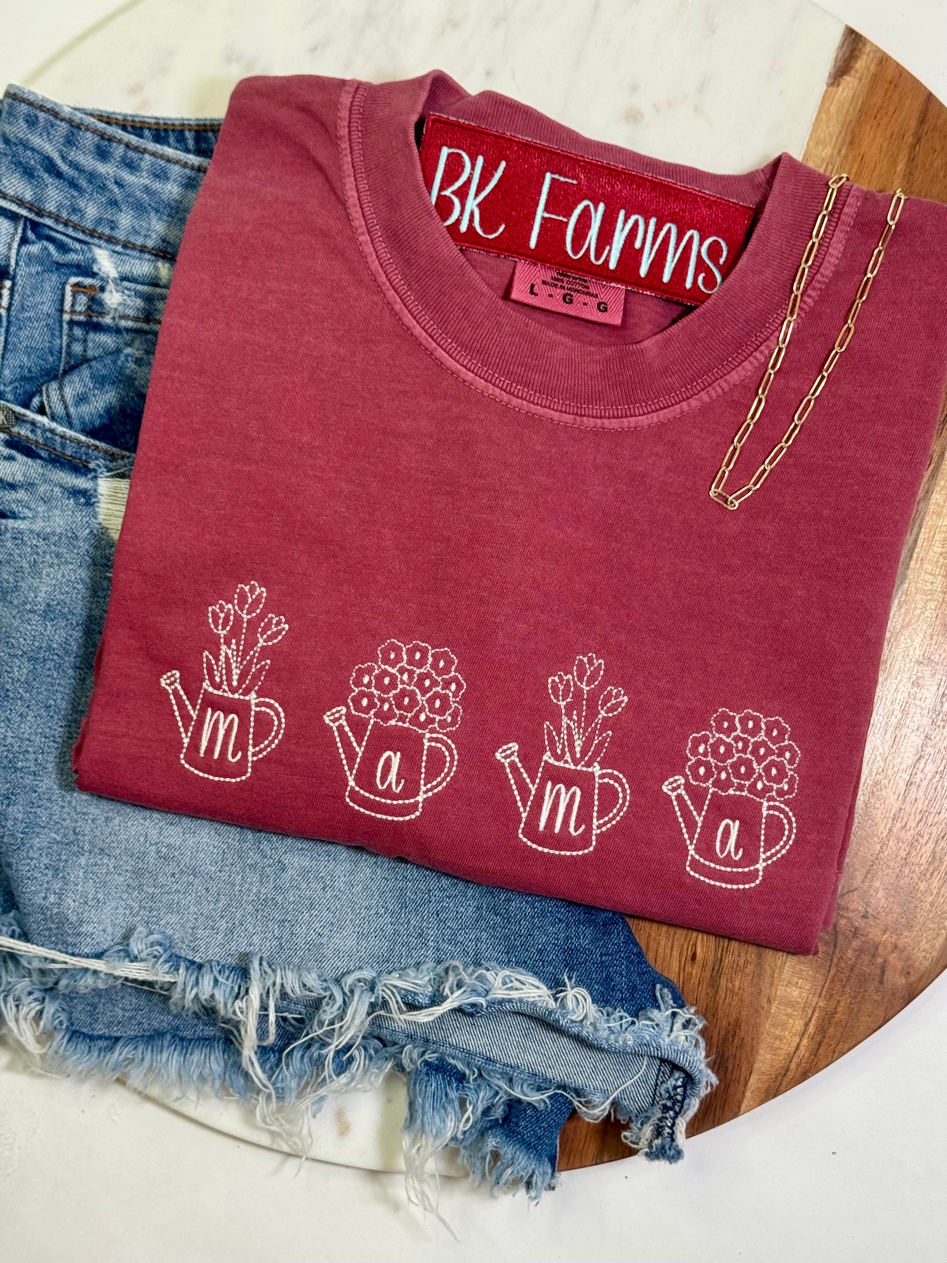 Mama flowers in watering can tshirt