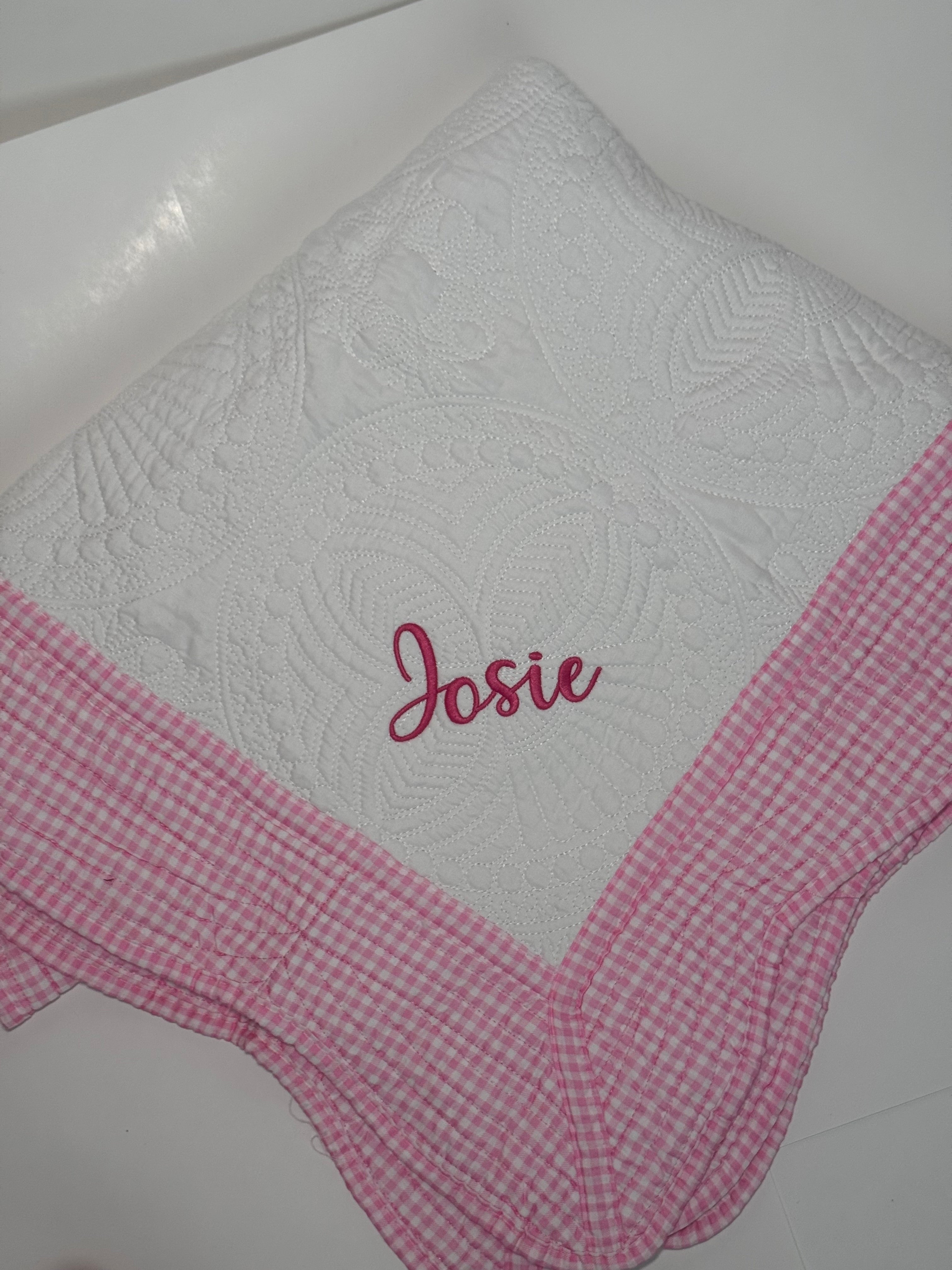 Pink Gingham Heirloom Baby Quilt