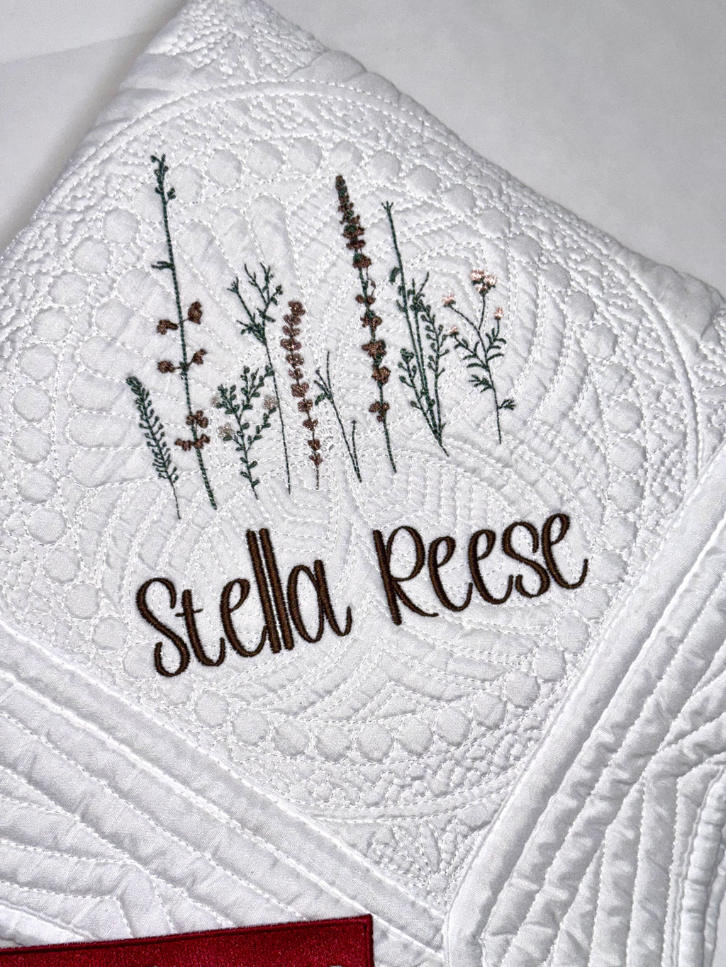 Brown Wildflower Personalized Heirloom Baby Quilt for Baby Girl