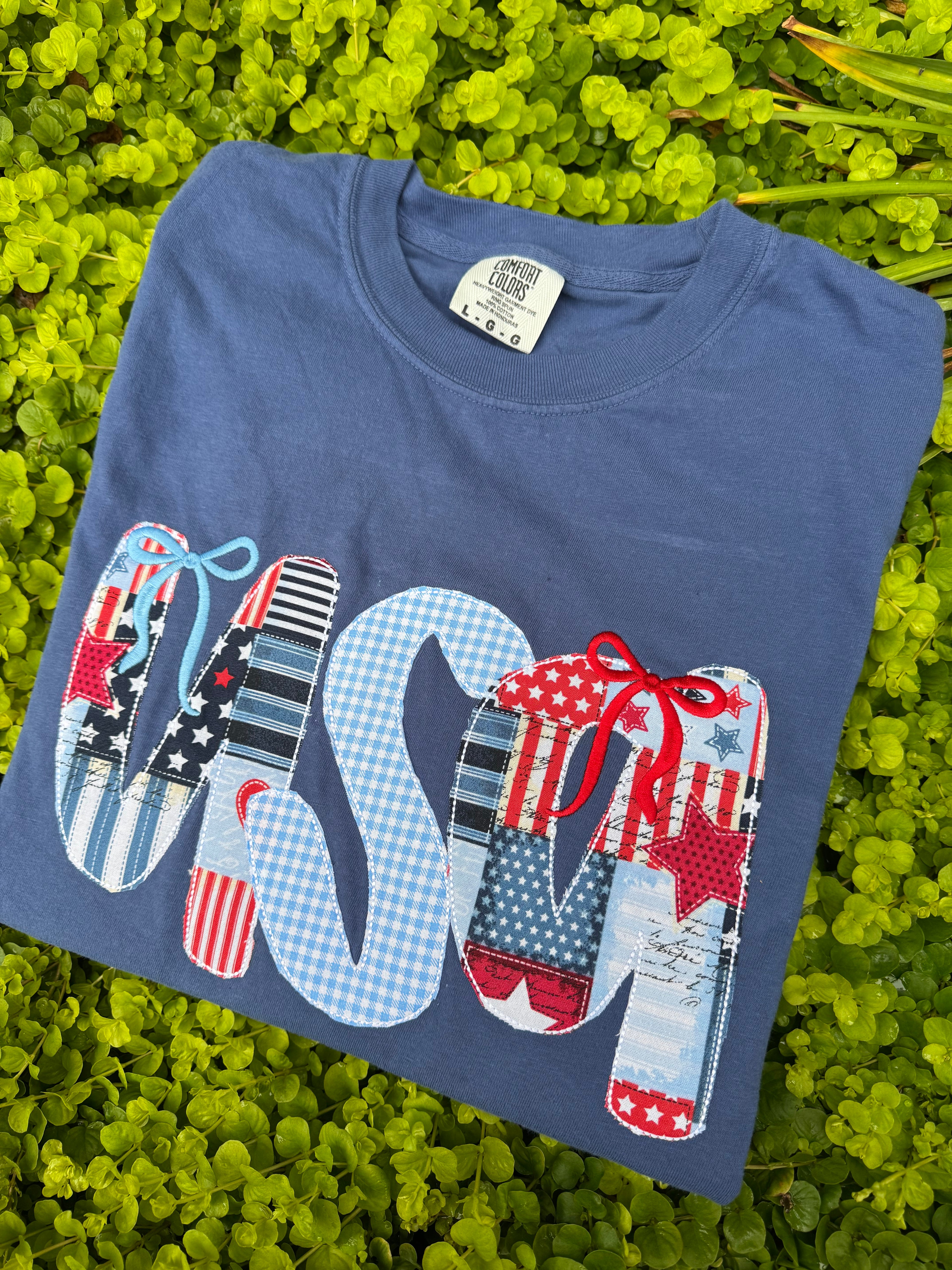 4th of July tshirt, USA tshirt embroidered appliqué