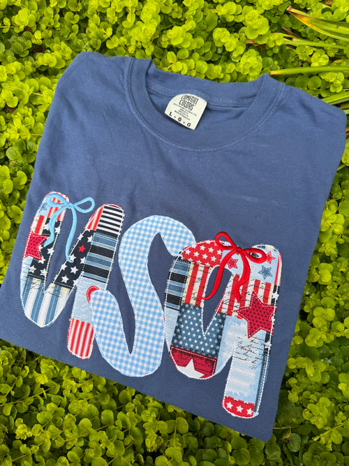4th of July tshirt, USA tshirt embroidered appliqué