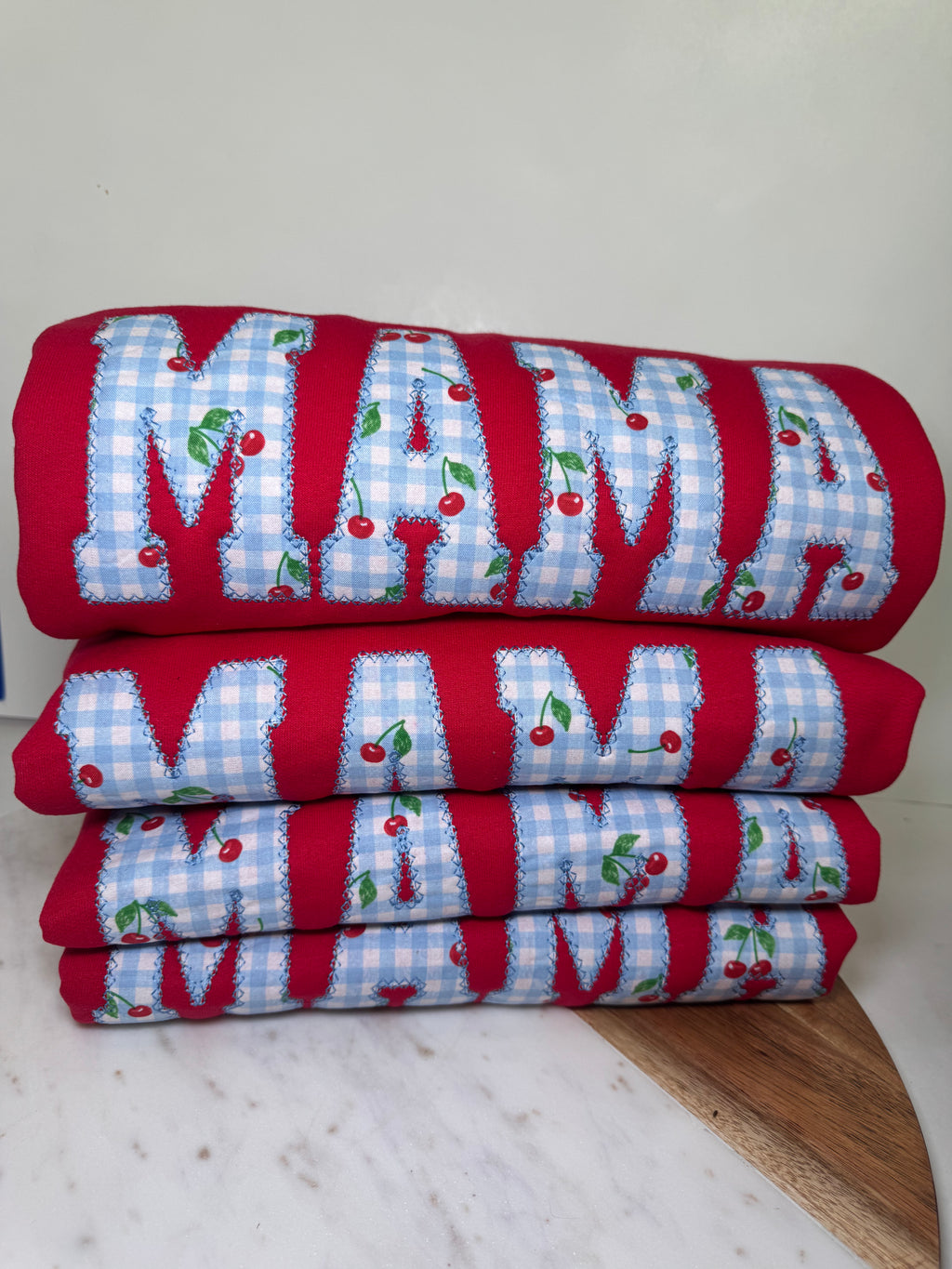 Cherry and gingham mama appliqué sweatshirt