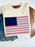American flag with lace tshirt embroidered appliqué