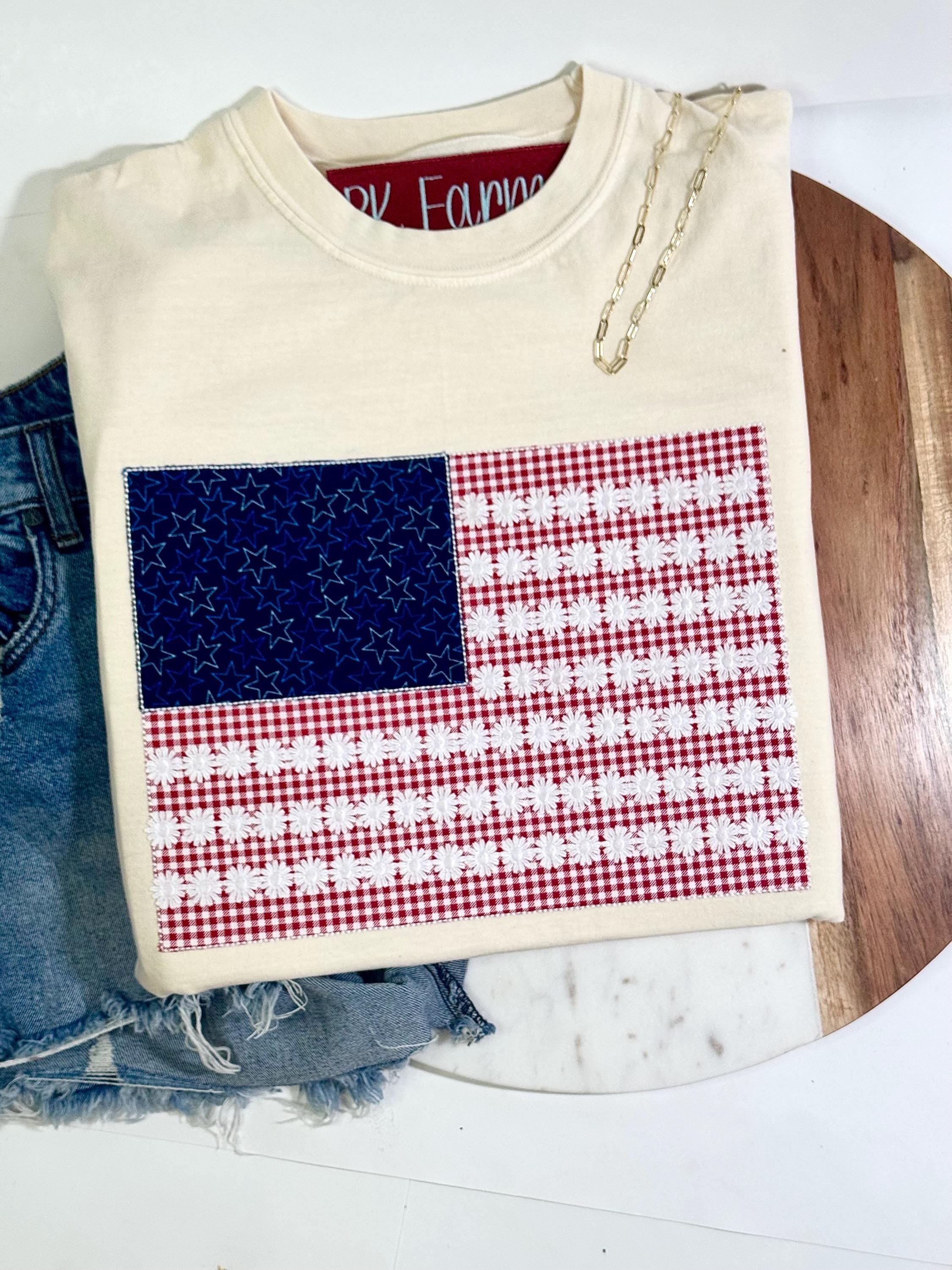 American flag with lace tshirt embroidered appliqué