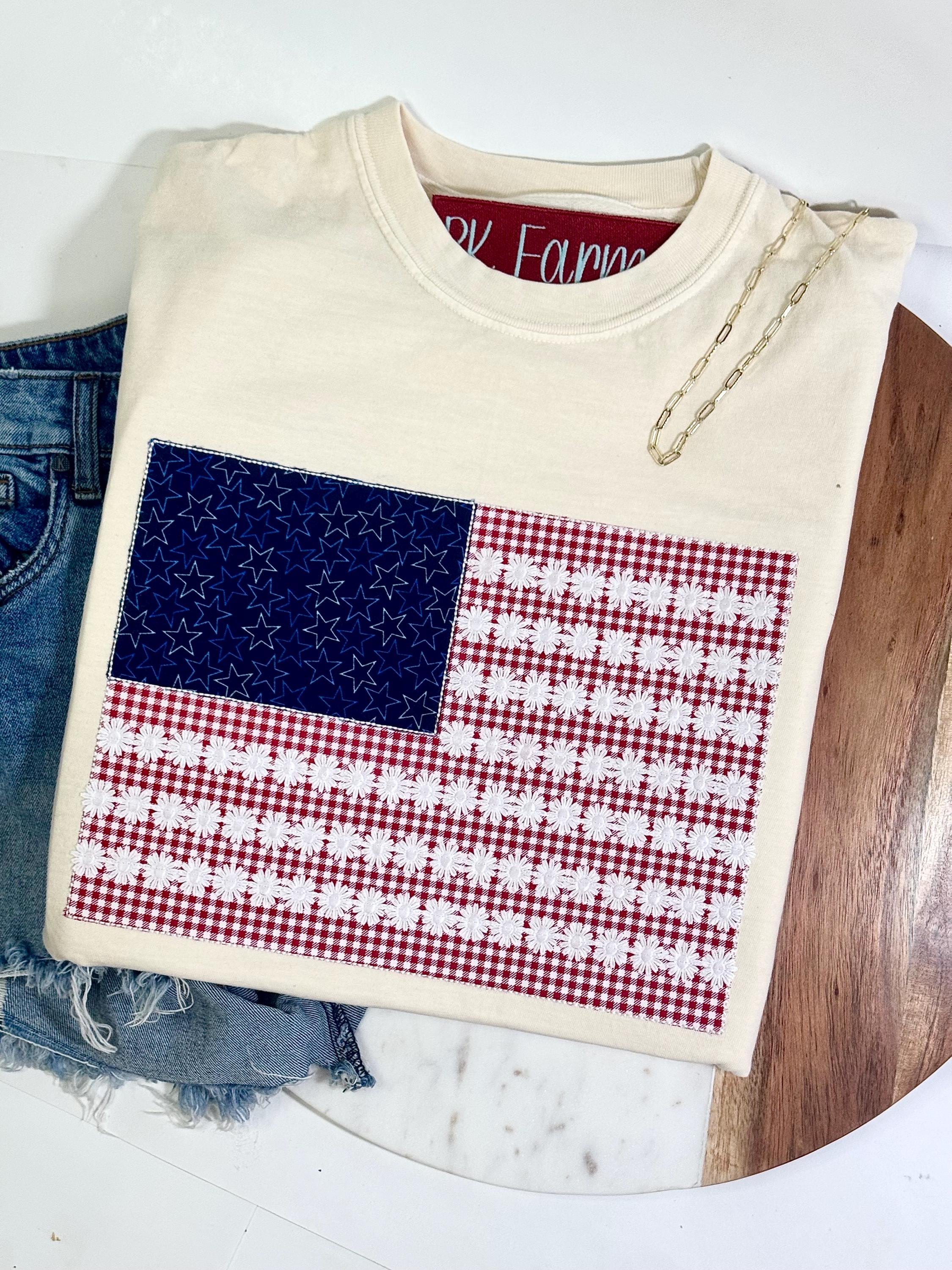American flag with lace tshirt embroidered appliqué